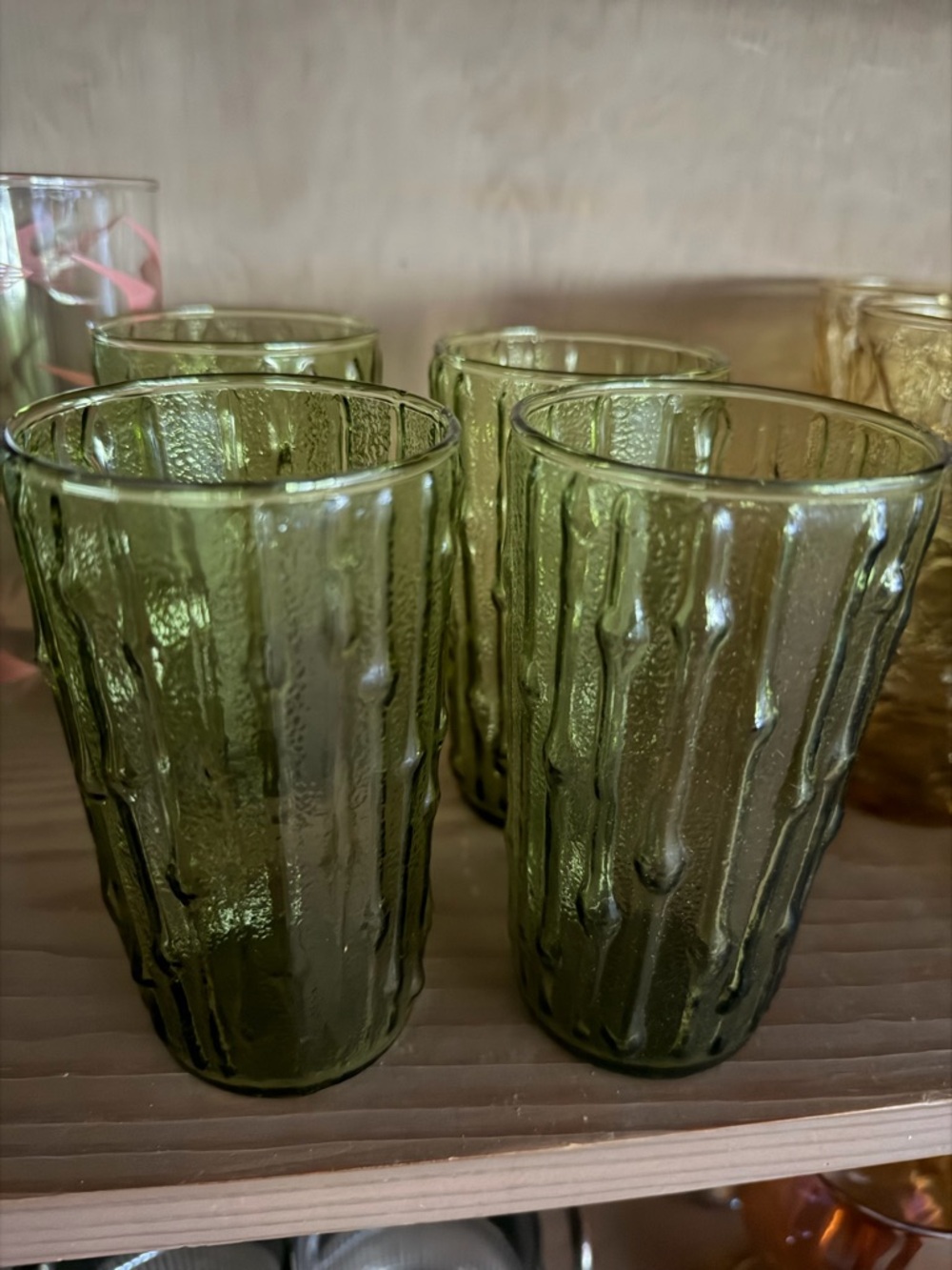 Set of Textured Olive Green Glass Tumblers